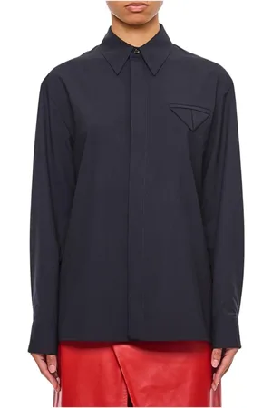 Bottega Veneta Blouses & Shirts, Dames, Blauw, S, Katoen, Blauwe Kraagshirt, Tijdloze Stijl