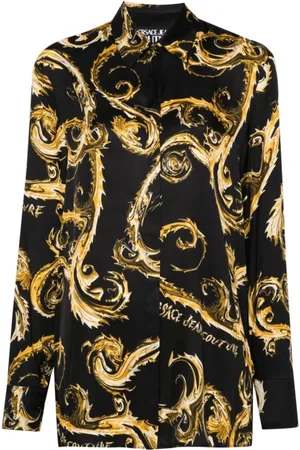 VERSACE Blouses & Shirts, Dames, Veelkleurig, 2Xs, Zwarte shirts voor vrouwen Aw 24