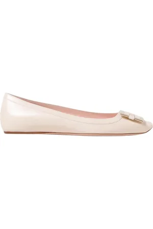 Roger Vivier Schoenen, Dames, , 37 1/2 EU, Leer, Witte Leren Ballerina Flats