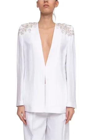 Blugirl Jassen, Dames, Wit, 2Xs, Krijt Patch Over Jacket Damesstijl