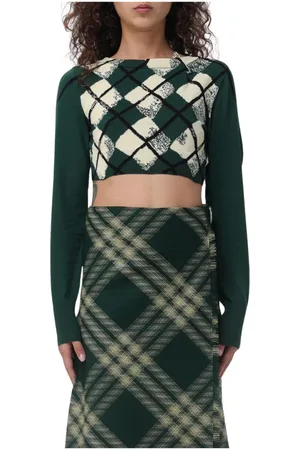 Burberry Truien, Dames, Groen, M, Groene Gebreide Pullover Sweater