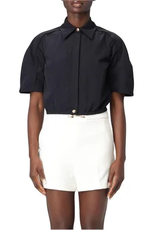 Elisabetta Franchi Blouses & Shirts, Dames, Zwart, L, Zwarte Gekraagde Top voor Vrouwen