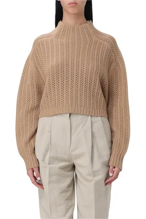 Max Mara Truien, Dames, Bruin, M, Wol, Kameel Gebreide Mock Hals Trui