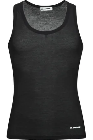 Jil Sander Tops, Dames, Zwart, M, Katoen, Witte Tanktop Minimalistische Luxe Stijl