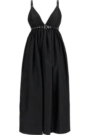 Ganni Kleedjes, Dames, Zwart, S, Nylon, Nylon Midi Jurk met Verstelbare Bandjes