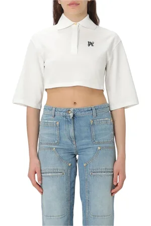 Palm Angels Tops, Dames, Wit, S, Katoen, Witte Geknipte Poloshirt