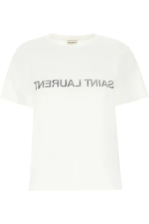 Saint Laurent Tops, Dames, Wit, M, Katoen, Omgekeerd T-shirt