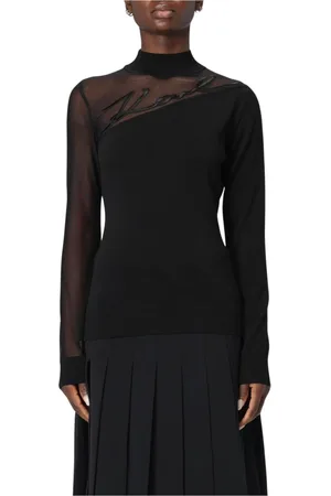 Karl Lagerfeld Truien, Dames, Zwart, M, Handtekening Mesh Gebreide Top