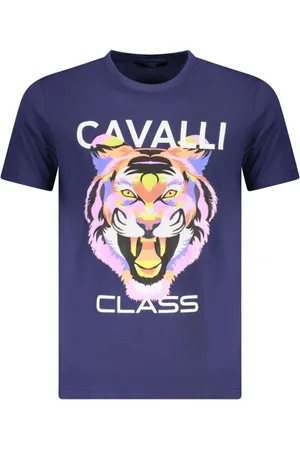 Roberto Cavalli Tops, Heren, Blauw, L, Katoen, Blauw Katoen Crew Neck T-Shirt