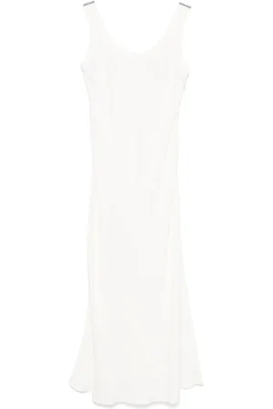 Brunello Cucinelli Kleedjes, Dames, Wit, L, Lange jurk met Monili-ketting