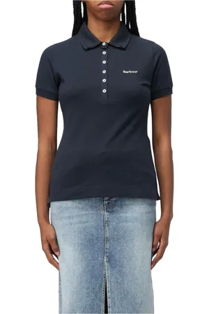 Barbour Tops, Dames, Blauw, S, Katoen, Wit poloshirt met korte mouwen