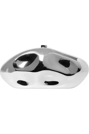 Cult Gaia Tassen, Dames, Grijs, ONE Size, Zilveren Glanzende Clutch Stijlvolle Moderne Vrouw