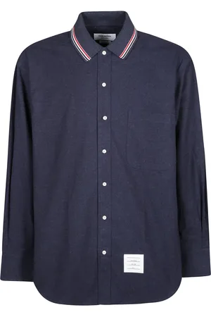 Thom Browne Overhemden, Heren, Blauw, M, Katoen, Oversized Gestreepte Flanellen Shirt