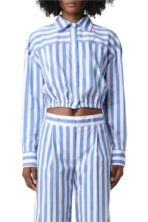 SEMICOUTURE Blouses & Shirts, Dames, Blauw, L, Katoen, Gestreept Shirt in Gnawed Blauw