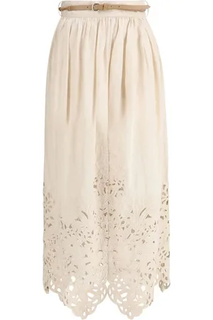 ZIMMERMANN Rokken, Dames, , S, Linnen, Geborduurde Linnen Midi Rok