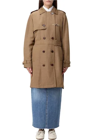FAY Mantels, Dames, Bruin, S, Linnen, Stijlvolle Linnen Trenchcoat met Riem