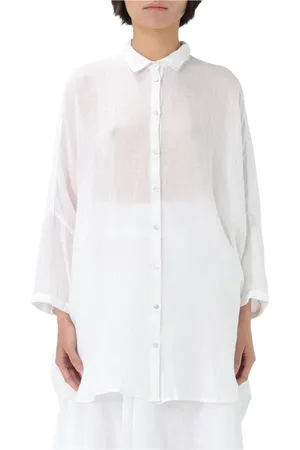 120% Lino Blouses & Shirts, Dames, Wit, XS, Linnen, Beige Linnen Oversized Overhemd