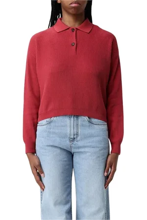 Brunello Cucinelli Truien, Dames, Rood, L, Katoen, Gebreide Polo Sweater