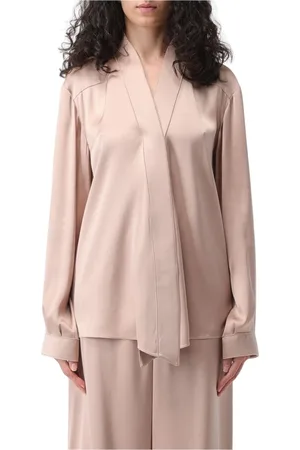 Giorgio Armani Blouses & Shirts, Dames, Roze, S, Zijden Striknek Blouse Ruime Pasvorm