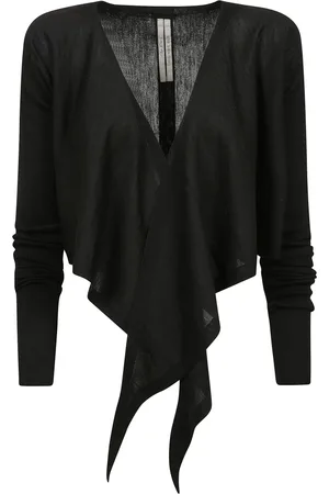 Rick Owens Truien, Dames, Zwart, L, Gekruiste lange mouw gebreide top