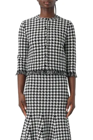 Alexander McQueen Truien, Dames, Zwart, M, Zwart Houndstooth Vest met Franje
