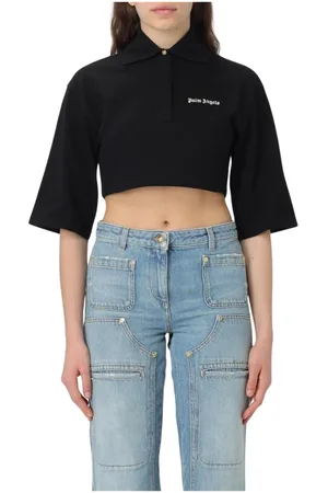 Palm Angels Tops, Dames, Zwart, S, Katoen, Zwarte Polo Shirt Stijlvol en veelzijdig