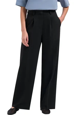OLAF HUSSEIN Broeken, Dames, Zwart, S, Polyester, Op maat gemaakte wijde broek Zwart