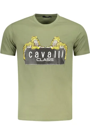Roberto Cavalli Tops, Heren, Groen, XL, Katoen, Groene Minimalistische Katoenen T-shirt