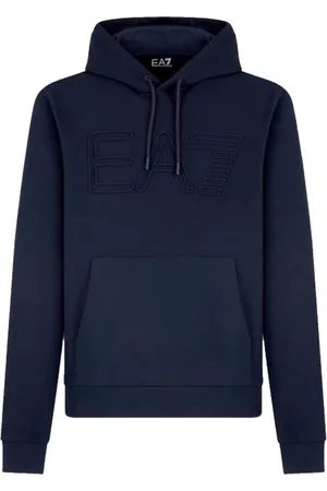 EA7 Sweatshirts & Hoodies, Heren, Blauw, L, Katoen, Blauwe Katoenen Trui Hoodie Regular Fit