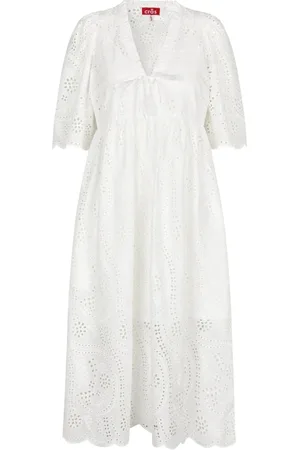 Crās Kleedjes, Dames, Wit, XL, Katoen, Witte Broderie Anglaise Midi Jurk