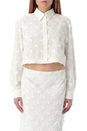Msgm Blouses & Shirts, Dames, Wit, S, Katoen, Witte Geborduurde Crop Shirt Vrouwen