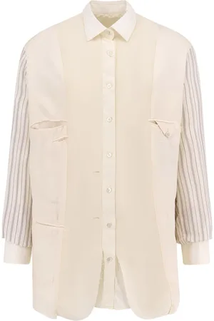 Maison Margiela Blouses & Shirts, Heren, , L, Wol, Witte Franje Button-Up Trui