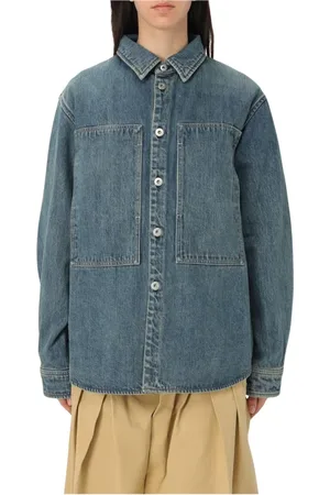 Jil Sander Blouses & Shirts, Dames, Blauw, S, Denim, Elegante Blauwe Sweater met Overhemdontwerp
