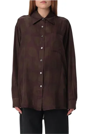 OUR LEGACY Blouses & Shirts, Dames, Bruin, S, Bruine Zijden Bedrukte Blouse