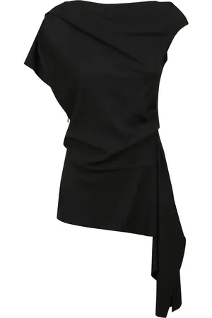 Simkhai Tops, Dames, Zwart, S, Asymmetrische gedrapeerde top met uniek ontwerp