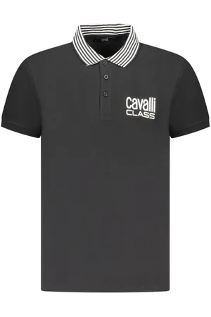Roberto Cavalli Tops, Heren, Zwart, L, Katoen, Zwarte katoenen poloshirt