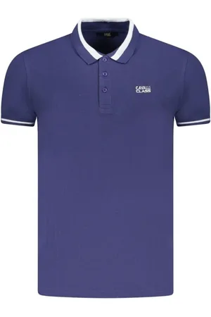 Roberto Cavalli Tops, Heren, Blauw, XL, Katoen, Blauw Katoenen Poloshirt met Klassieke Kraag
