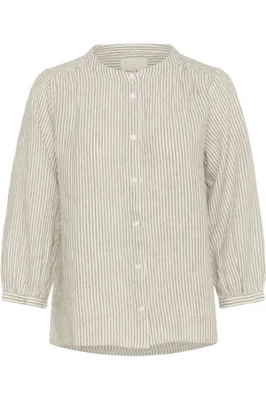 Part Two Blouses & Shirts, Dames, Groen, XS, Linnen, Gestreepte Linnen Overhemdblouse
