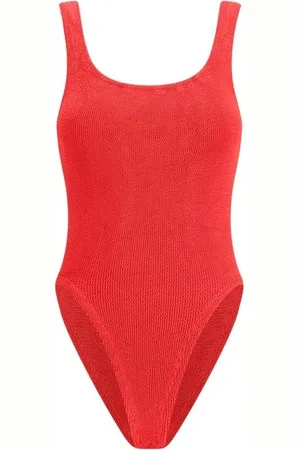 Hunza G Badkleding, Dames, Rood, ONE Size, Polyester, Vierkante Halslijn Gekreukte Badpak