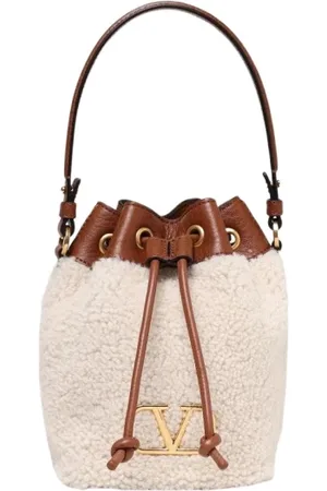 VALENTINO GARAVANI Tassen, Dames, Wit, ONE Size, Leer, Stud Shearling Bucket Bag