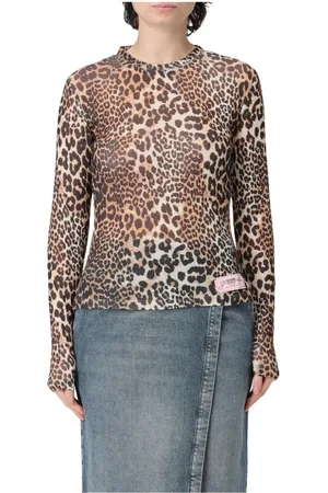 Ganni Blouses & Shirts, Dames, Veelkleurig, M, Luipaardprint Gebreide Top