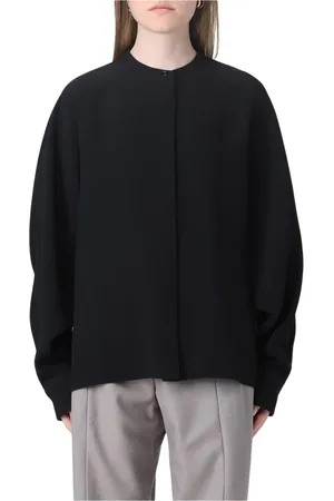 Jil Sander Blouses & Shirts, Dames, Zwart, M, Leer, Zwarte losse pasvorm mandarijnkraag blouse