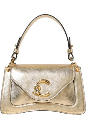 Coccinelle Tassen, Dames, Geel, ONE Size, Leer, Zwarte Metallic Top Handle Tas