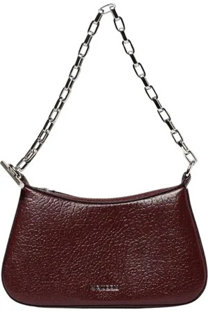 Alexander McQueen Tassen, Dames, Rood, ONE Size, Leer, Bruine Ketting Schoudertas Ritssluiting