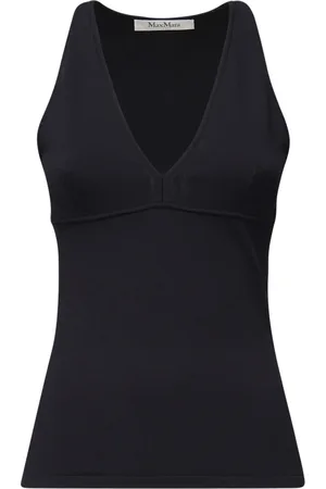 Max Mara Truien, Dames, Zwart, M, Zwarte Stretch Fit V-Hals Top
