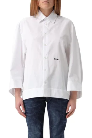 Dsquared2 Blouses & Shirts, Dames, Wit, M, Katoen, Witte Katoenen Overhemd met Lange Mouwen