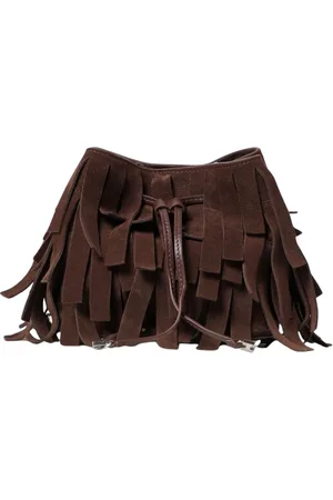 Hogan Tassen, Dames, Bruin, ONE Size, Leer, Suede Fringe Leren Clutch