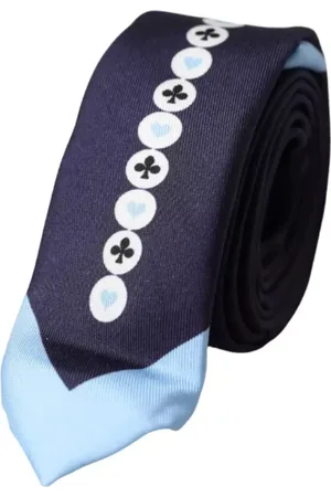 Dolce & Gabbana Accessoires, Heren, Blauw, ONE Size, Blauwe Kaartspel Symbolen Zijden Stropdas