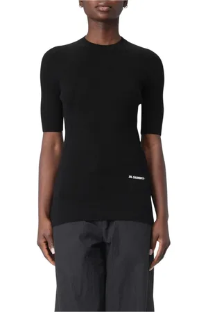 Jil Sander Truien, Dames, Zwart, S, Wol, Zwarte Geribbelde Gebreide Top