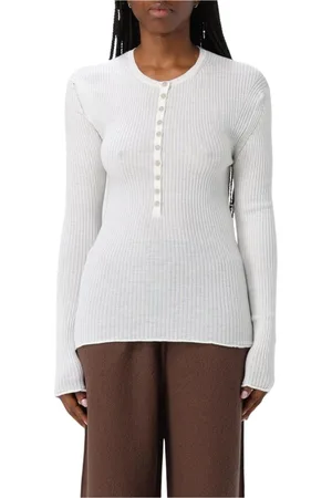 RUS Truien, Dames, Wit, L, Wol, Elegante Geribbelde Gebreide Wollen Trui